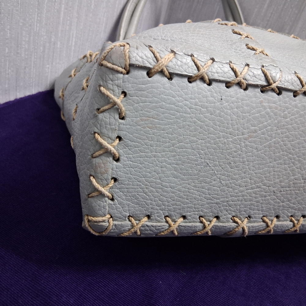 Berge Italian Leather Bag Tote Shouler Powder Blue - Picture 8 of 17